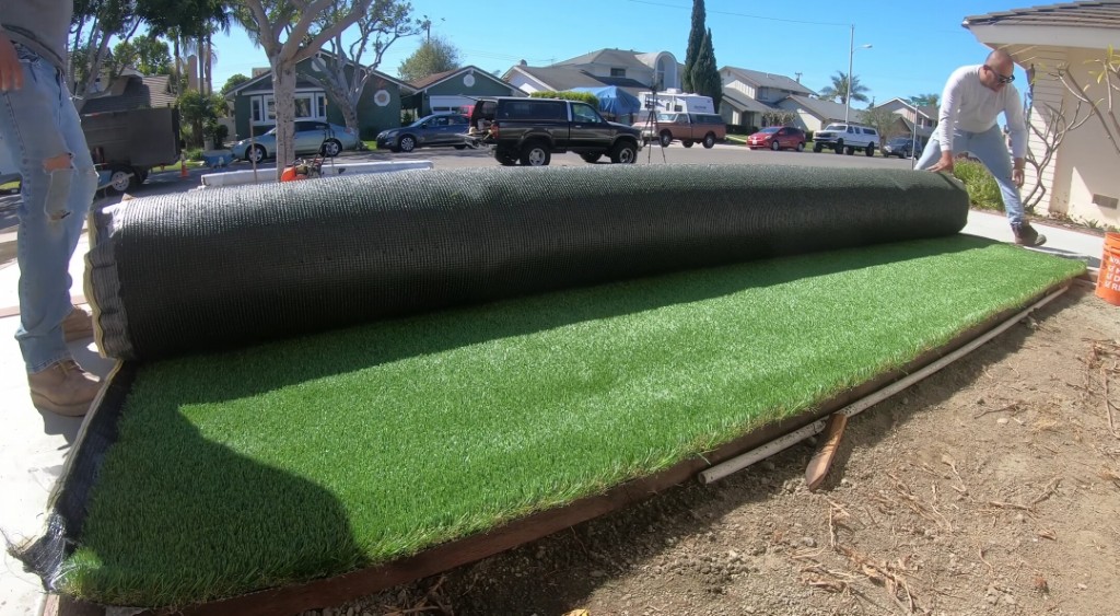Professional artificial grass installation crew working in Frederick, MD